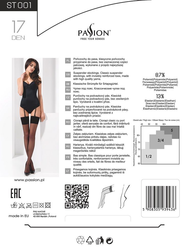 Classic stockings attached to the waist, without marked toe,... Passion - ST001 Stockings - Black - 3/4 photo-4