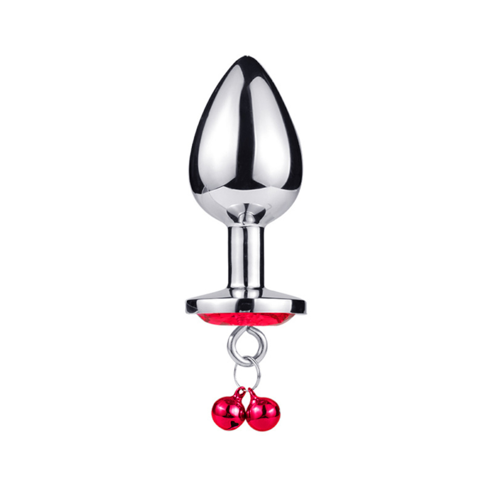 A heart-shaped anal plug with a bell. It's cute to greet... SMVIP - Metal Heart Plug w Bells M - Red photo-2