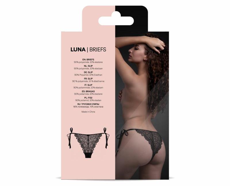 These enticing panties feature a lace pattern and sexy ribbo... Underneath - Luna Panties - Black photo-6