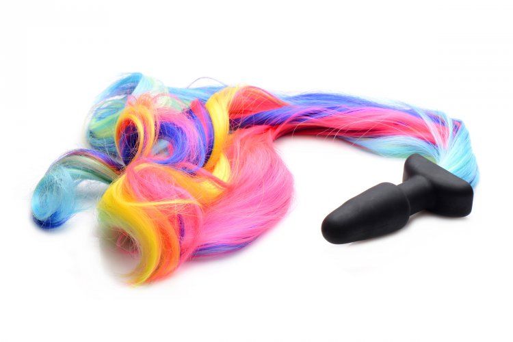 Enjoy hot equine action in a fun, flirty color with this smo... Tailz - Pony Tail Anal Plug - Rainbow photo-2