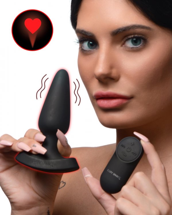 Show off your heart and your rhythm! This anal plug has a br... Booty Sparks - Laser Heart Anal Plug M - Black photo-2
