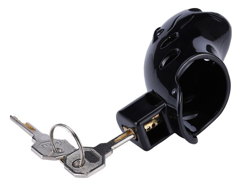 Male lockable chastity device made from safe and comfortable... MT - Plastic Chastity Cage w Magic Lock - Black photo-3