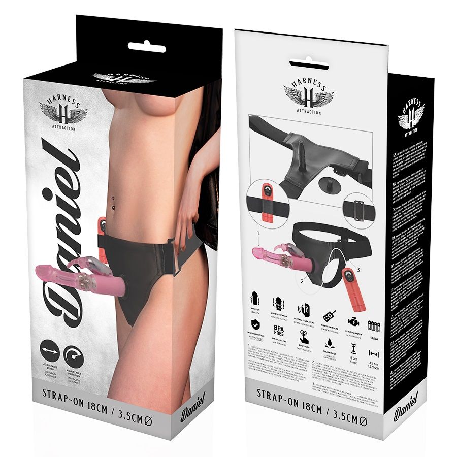 This Harness Attraction harness is equipped with a realistic... Harness Attraction - Daniel Vibro & Rotation Strap-On - Pink photo-8