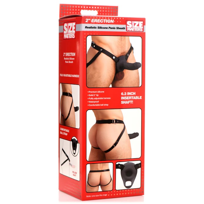 Make your partner's fantasies come true and add length a... Size Matters - 2" Erection Realistic Harness Sheath - Black photo-6
