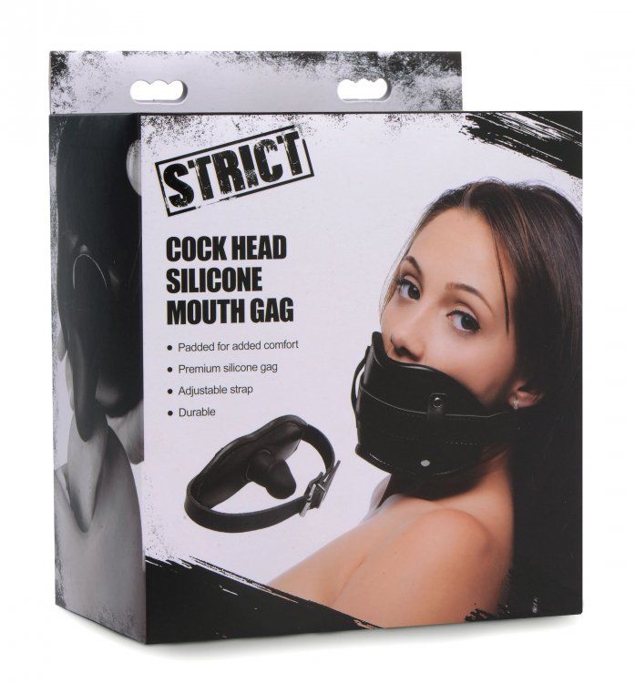 Plug up that pie hole with a silicone cock, strapping it to ... Strict - Cock Head Silicone Mouth Gag - Black photo-6