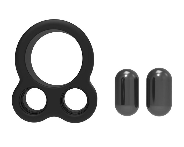 This Ramrod penis ring features an extension that holds up t... Dreamtoys - Ramrod Dual Weight Cock Ring - Black photo-4