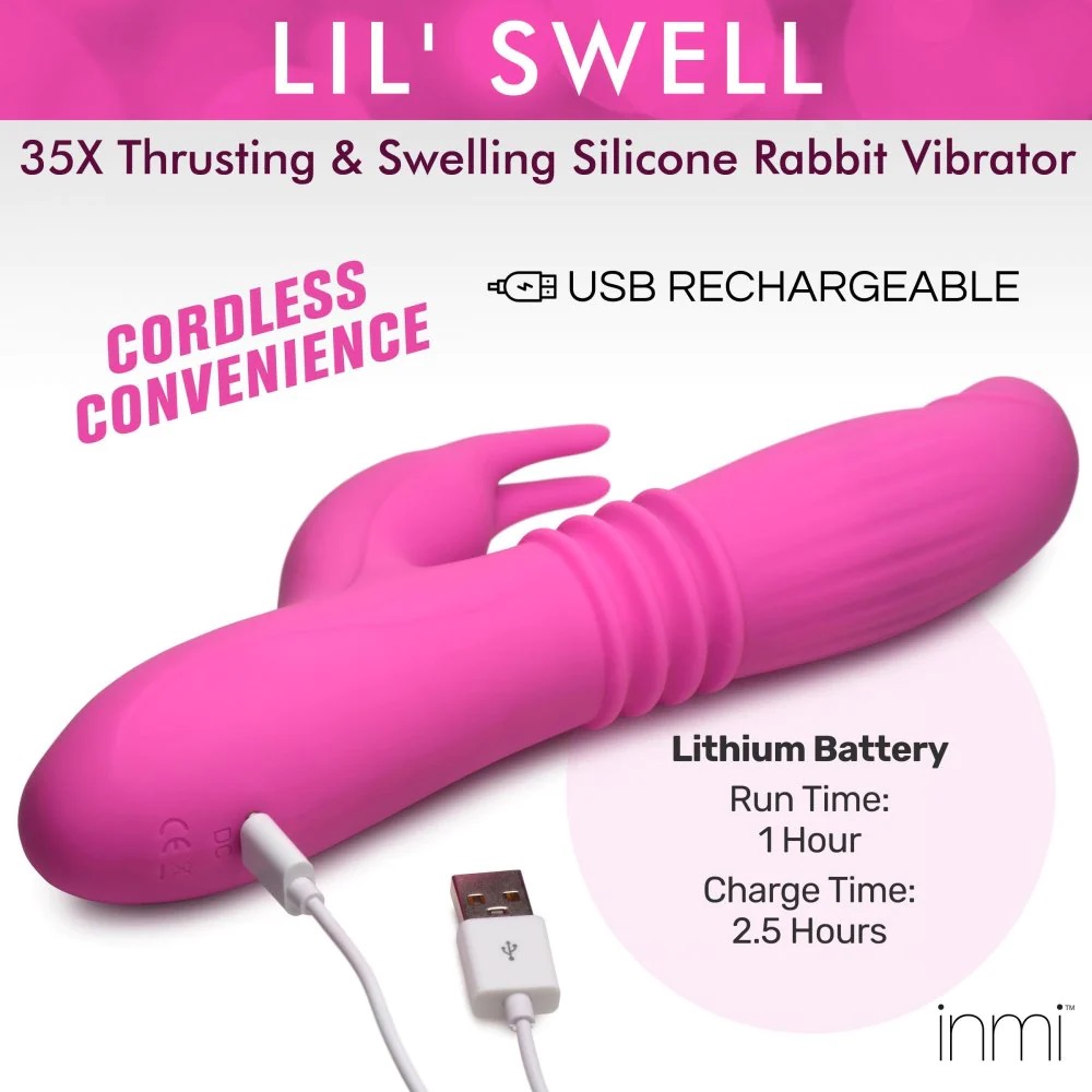 This thrusting and swelling silicone rabbit vibrator is here... Inmi - Lil Swell Rabbit Vibrator - Pink photo-8