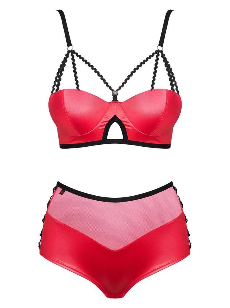 A sensual set that adds raciness? Leatheria! Now not only in... Obsessive - Leatheria 2-pcs Set - Red - L/XL photo-7