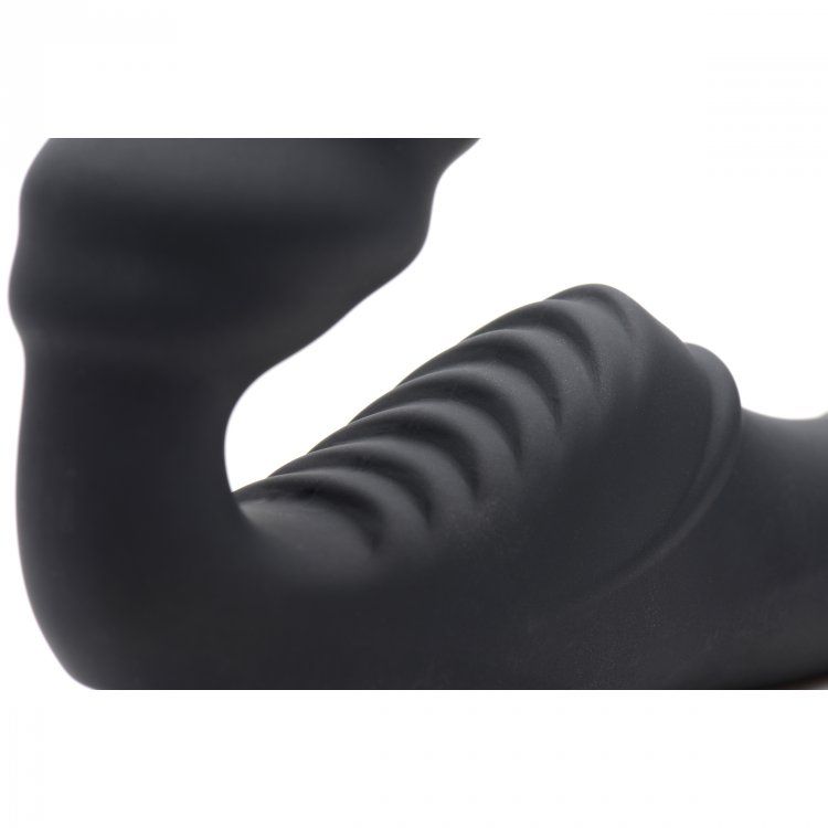 A slender shaft, subtle textures, and 9 incredible modes of ... Strap U - Slim Rider Ribbed Vibrating Strapless Strap On - Black photo-5