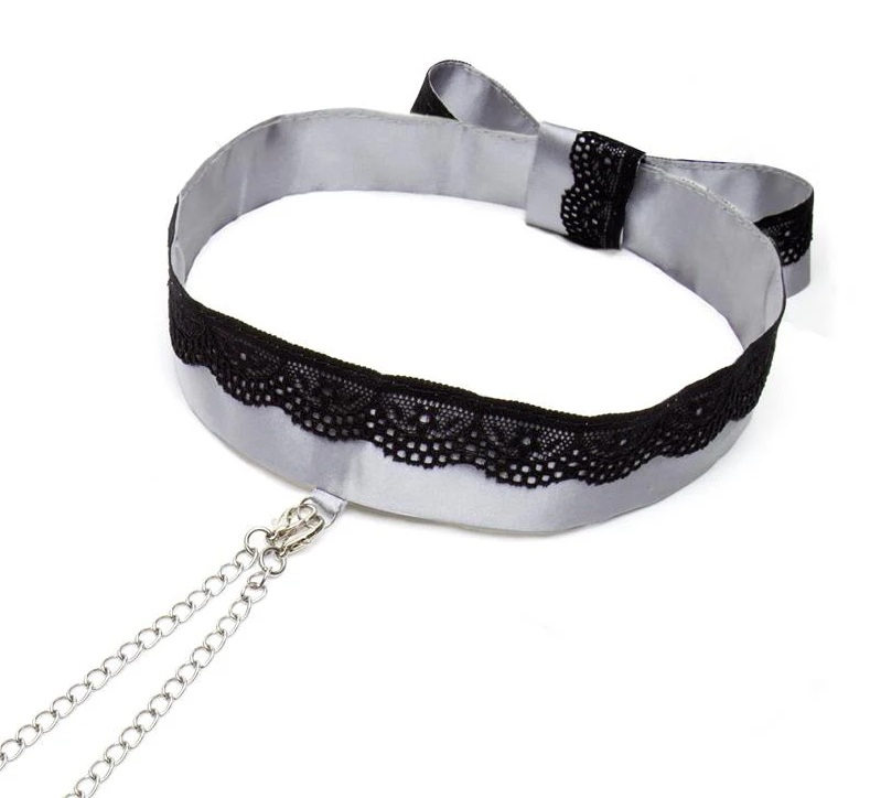 Bondage play can be classy, and this super chic satin collar... Fifty Shades of Grey - Play Nice Collar w Nipple Clamps - Grey photo-2