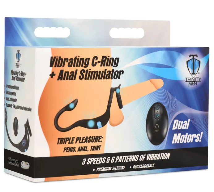 Your prostate is begging to be milked. This vibrating C-ring... Trinity Vibes - Vibro C-Ring w Anal Stimulator - Black photo-9