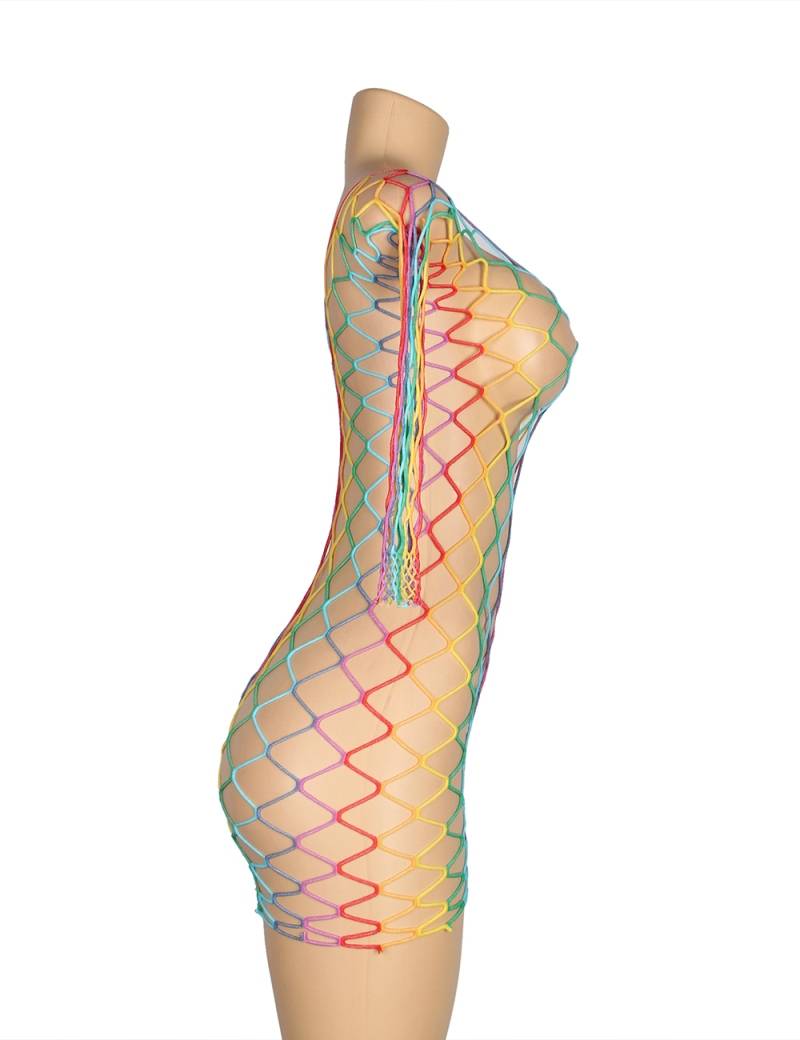 Rainbow Colorful Long Sleeve Fishnet Bodystocking
Material&... Ohyeah - Long Sleeve Fishnet Dress - Rainbow - XL photo-5