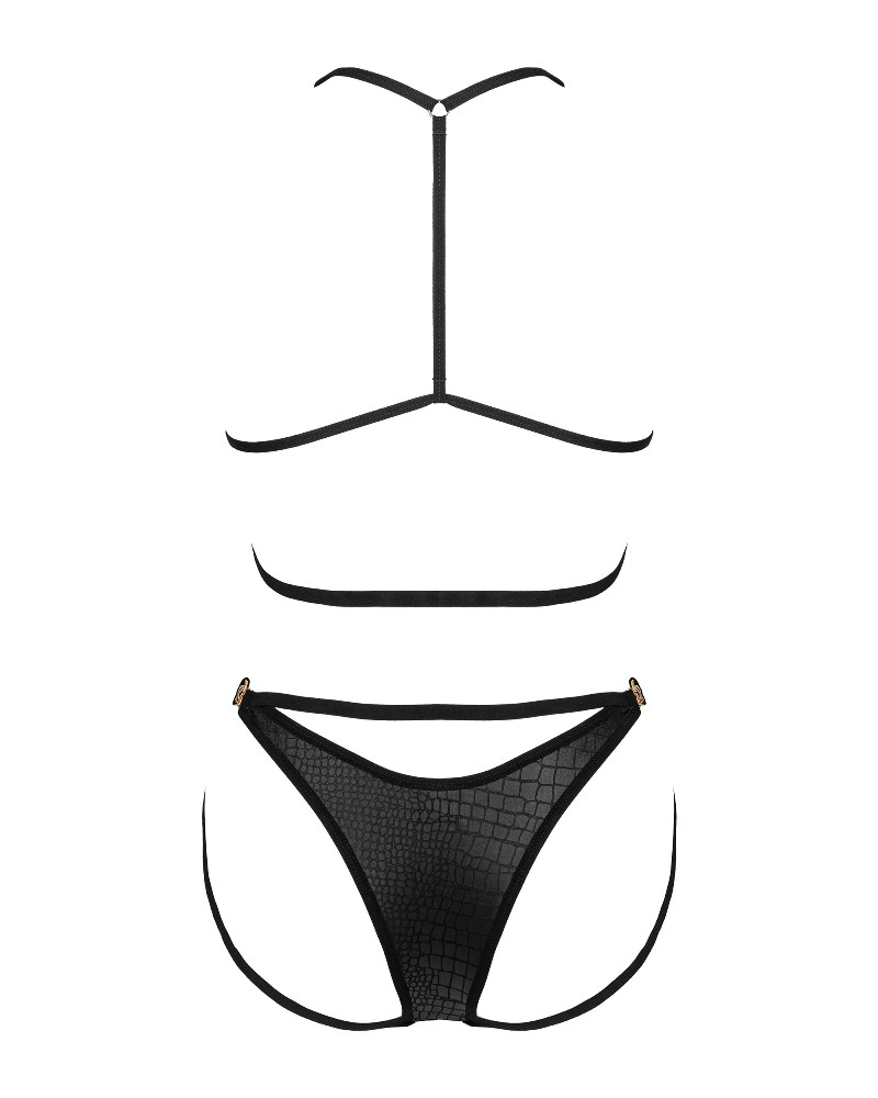 A sensual set that adorns the body. The asymmetrical cut emp... Obsessive - Cobra Nive Set - Black - S/M photo-8