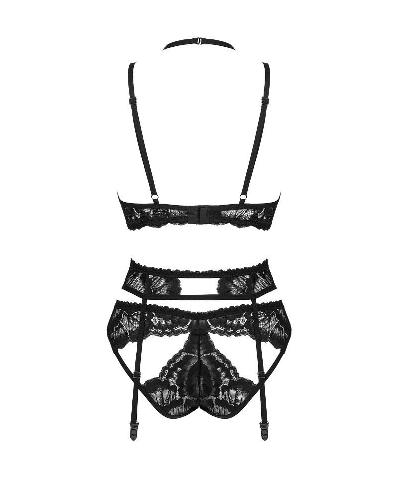 A feminine, black set with a garter belt from the Allesya co... Obsessive - Alessya Set 3 pcs - Black - M/L photo-9