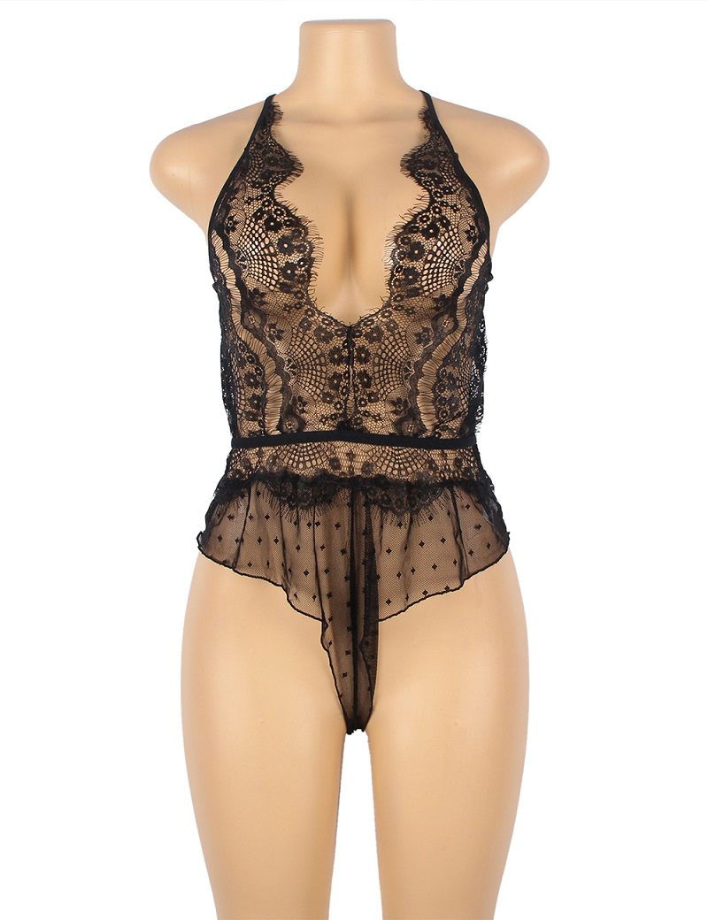 Introducing the new and exciting lingerie collection from oh... Ohyeah - Lace Floral Sheer Teddy - Black - 3XL photo-4