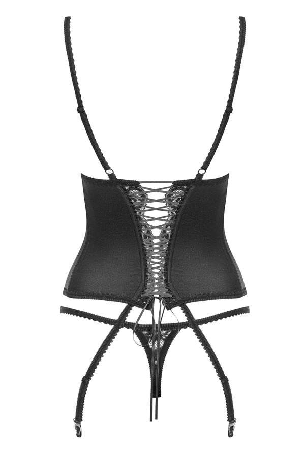 One – sexy straps. Two – gorgeous, glittery fabric. Three – ... Obsessive - Laluna Corset & Thong - Black - L/XL photo-8