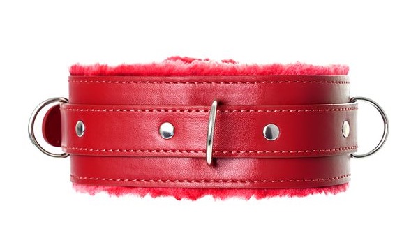 Made of genuine leather with velour lining. Nickel-plated fi... Anonymo - Collar w Leash - Red photo-6