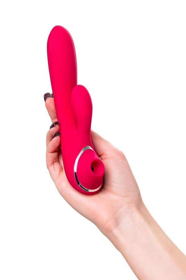 The classic vibrator is equipped with air-pulse stimulation ... JOS - Doobl Vibrator w Clit Stimulator - Pink photo-2