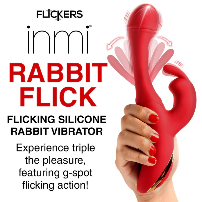 Go out of your mind with pleasure! This new Flicking Silicon... Inmi - Rabbit Flick Vibrator - Red photo-3
