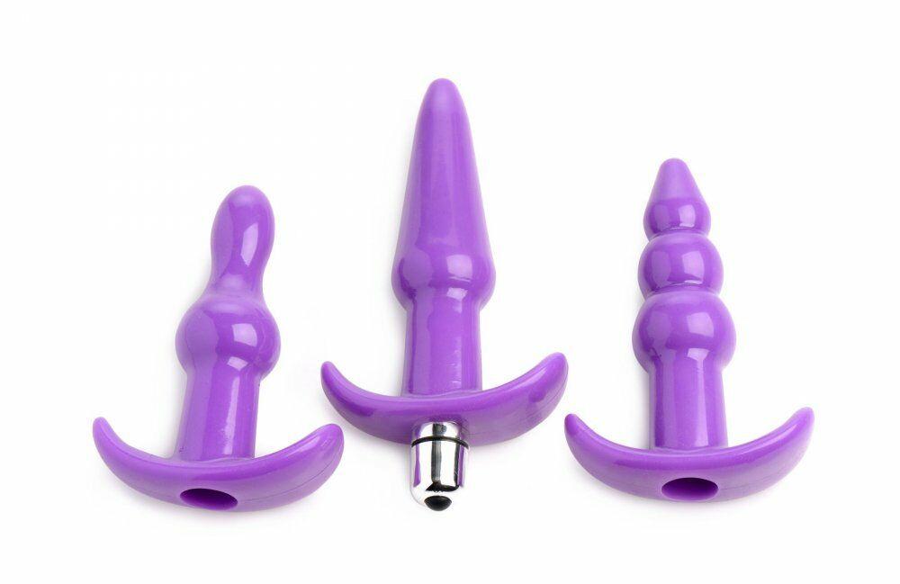 Excellent for adventurous beginners to backdoor play, this v... Trinity Vibes - Vibrating Anal Plug 4 pc Set - Purple photo-4