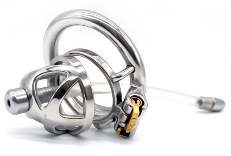 Total high: 49mm &n... FAAK - Chastity Cage 04 w Catheter 45mm - Silver photo-3