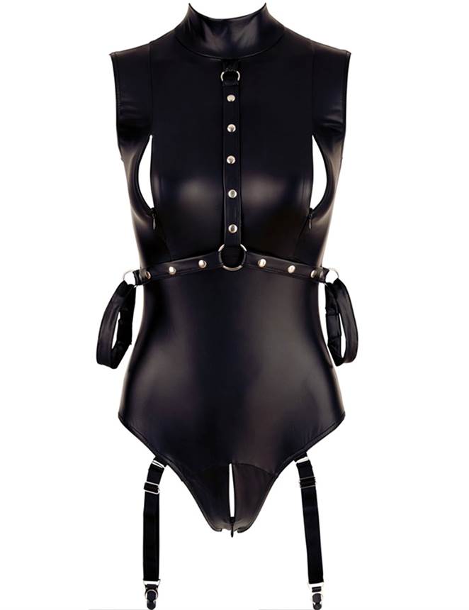 Sleeveless Black PU Leather Open Bust Temptation Bodysuit
M... Ohyeah - Open Bust Restraint Teddy - Black - M photo-4