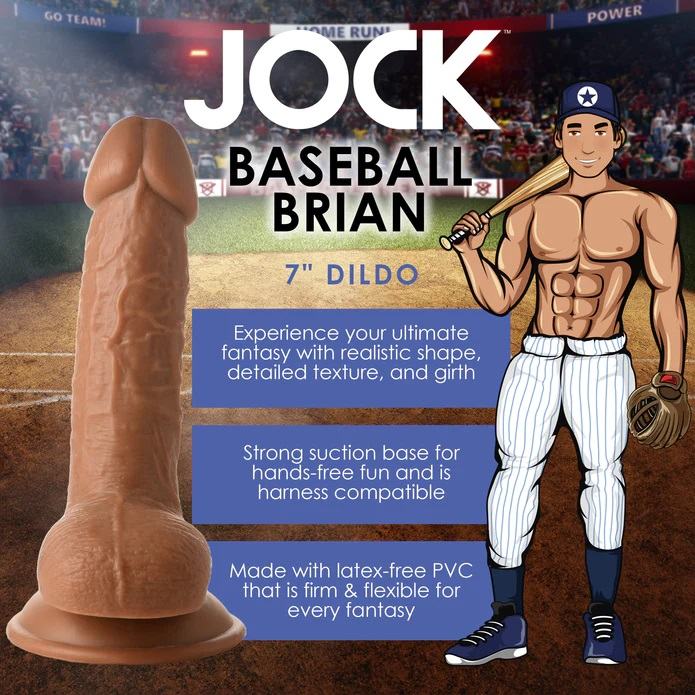Batter up! It's time to hit a home run! Get into the Big... Jock - 7" Baseball Brian Dildo w Balls - Caramel photo-8