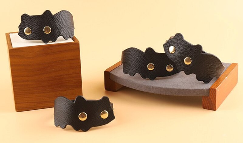 Black Cat Ankle Cuffs Real Leather MT - Cat Leather Ankle Cuffs - Black photo-7