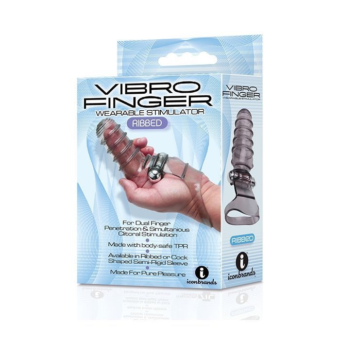 Designed for dual-finger penetration and simultoneous clitor... Icon Brands - Ribbed Finger Vibe - Grey photo-2