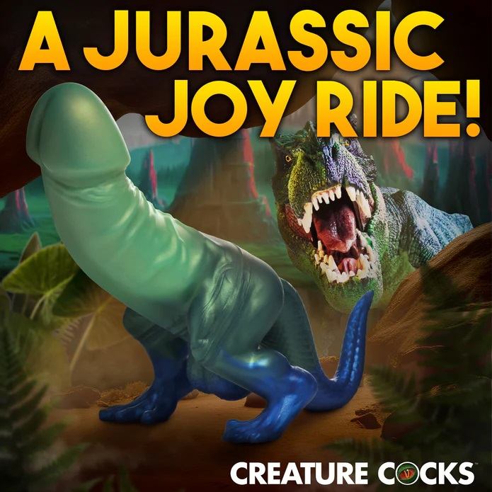 With beautiful, glittering blues, blacks, purples and teals,... Creature Cocks - Jurassic Dinosaur Dildo - Green/Blue photo-5