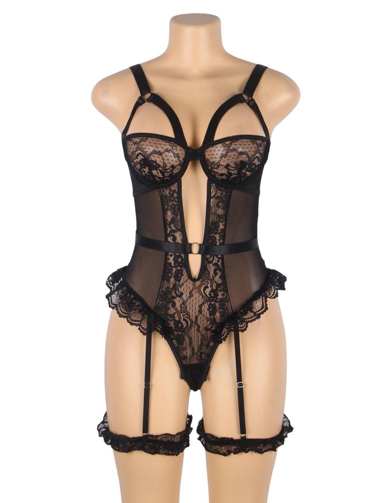 Seductive slim lace teddy with garter leg ring
Mesh + l... Ohyeah - Lace Garter Teddy - Black - M photo-4