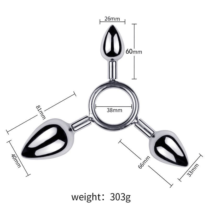 Detachable three headed anal plugs set with different sizes MT - Triple Anal Plug S+M+L - Silver photo-4