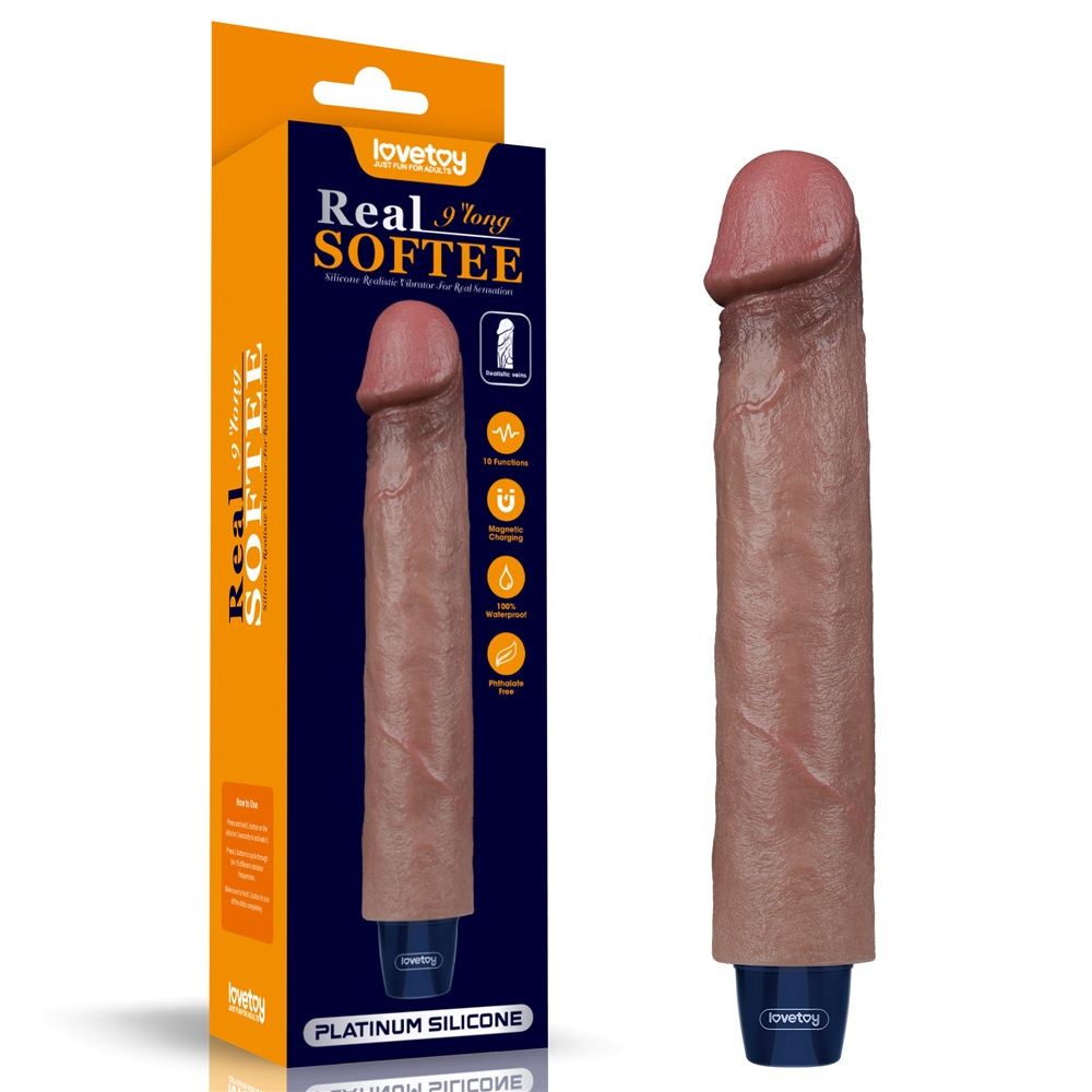 Boasting a lifelike realistic design, Lovetoy Real softer pl... Lovetoy - 9" Real Softee Vibro Dildo - Brown photo-14