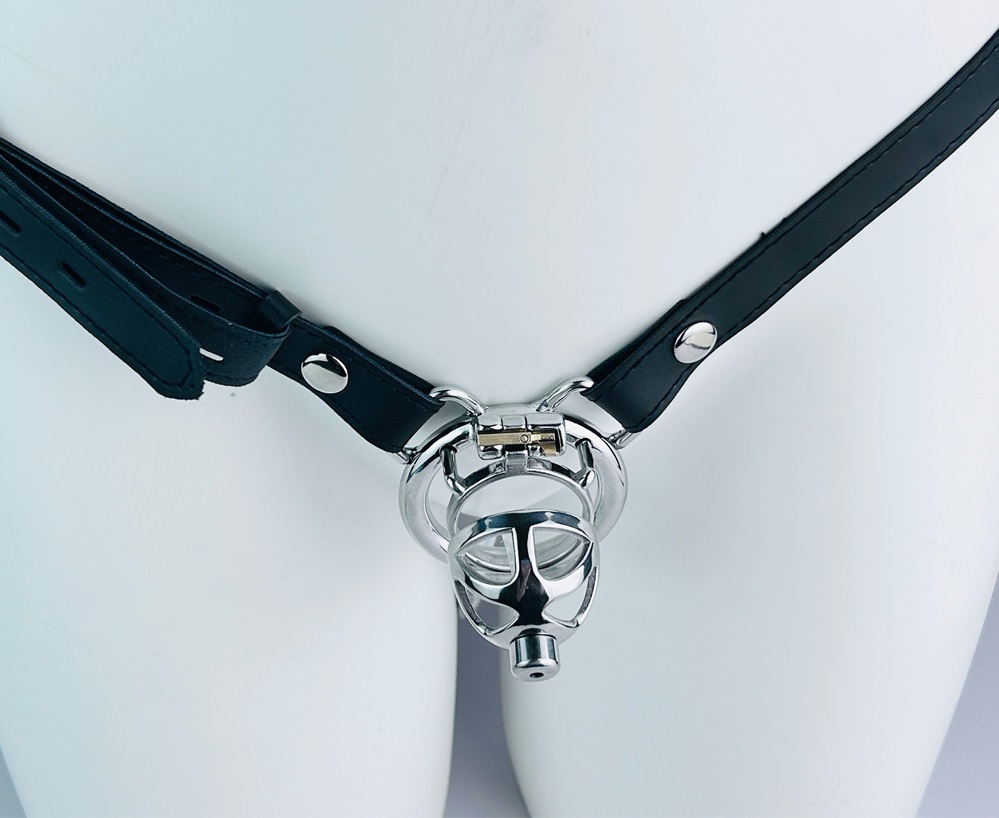 Total high: 49mm &n... FAAK - Chastity Cage 04 w Belt & Catheter 45mm - Silver photo-4
