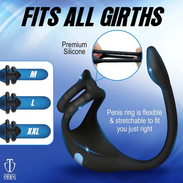 Your prostate is begging to be milked. This vibrating C-ring... Trinity Vibes - Vibro C-Ring w Anal Stimulator - Black photo-5