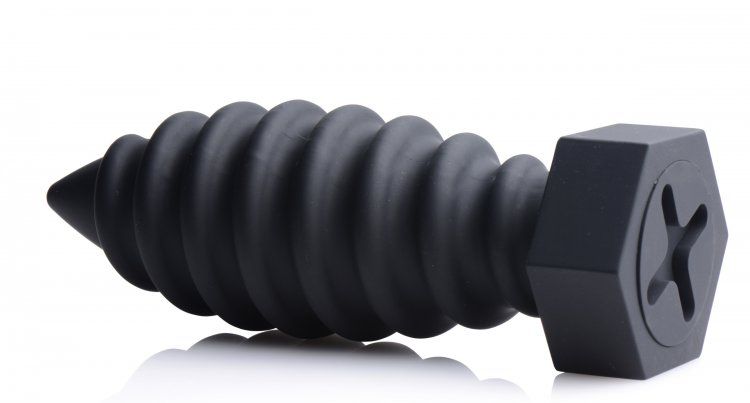 Plug up your ass with this enormous and unique plug! Press t... TOF - Screw U Anal Plug - Black photo-3