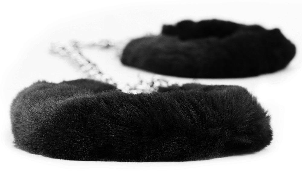 Secure your lovers wrists together or attach them to the bed... Lovetoy - Fluffy Leg Cuffs - Black photo-5
