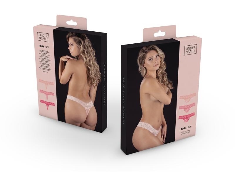 This set consists of 3 beautiful lace thongs. The stretchy m... Underneath - Rose Thongs Set 3 pcs - Pink - L/XL photo-15