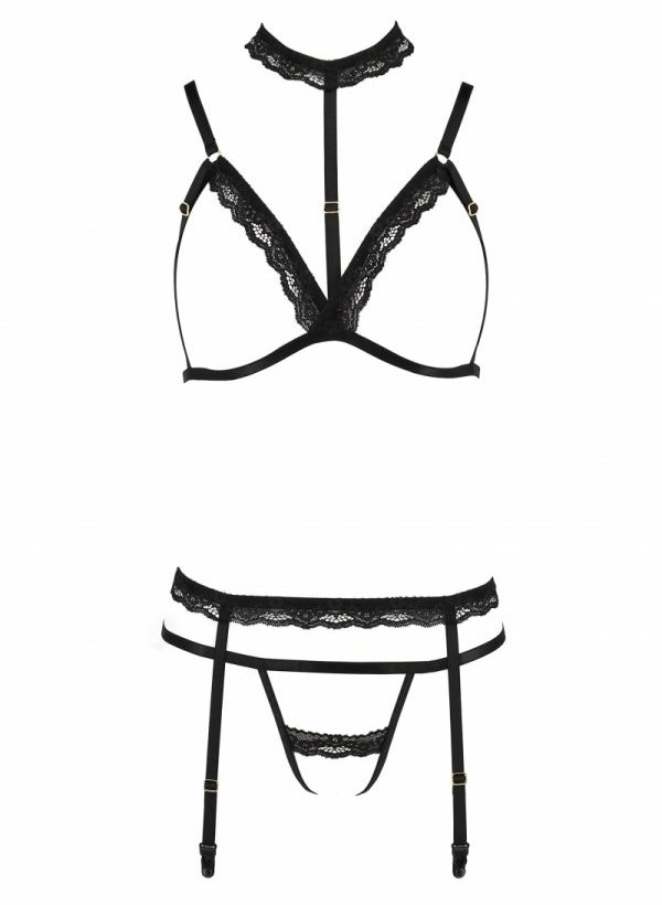 Shelly set consisting of a timeless choker, an open bra, a s... Passion - Shelly Set - Black - L/XL photo-5