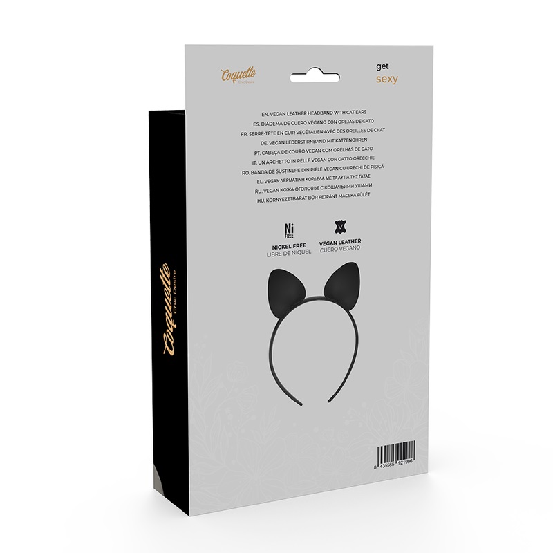 Original headband with cat ears made of vegan leather. An or... Coquette - Headband w Cat Ears - Black photo-5