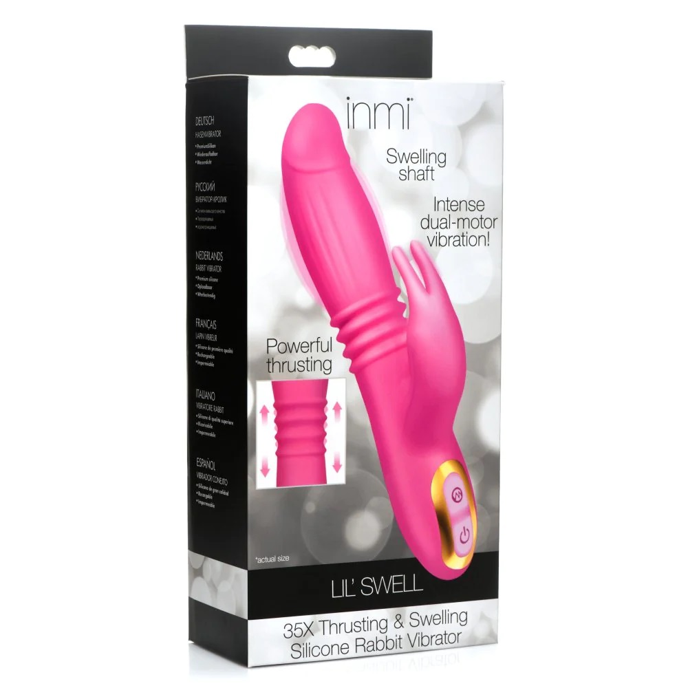 This thrusting and swelling silicone rabbit vibrator is here... Inmi - Lil Swell Rabbit Vibrator - Pink photo-9