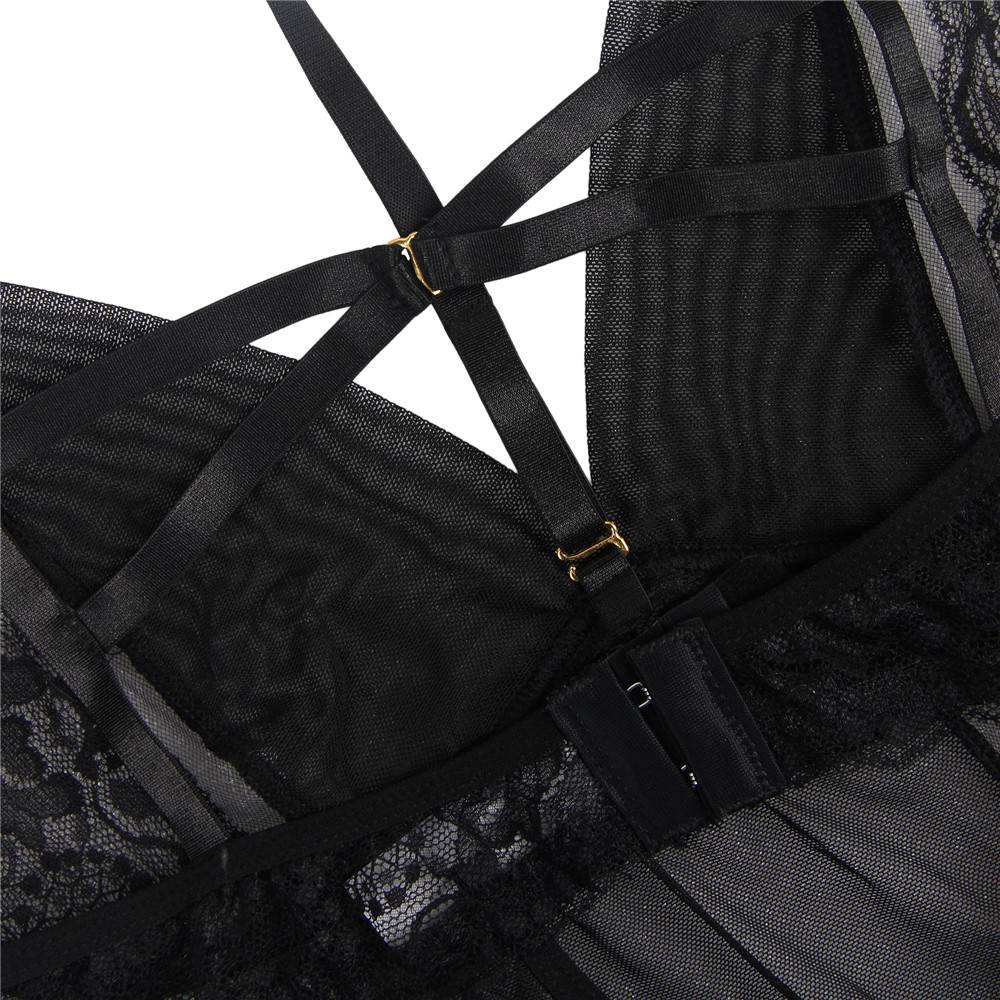 Elegant Black Lace Hanging Neck Perspective Sexy Babydoll
M... Ohyeah - Elegant Babydoll w Neck Ring - Black - XL photo-9