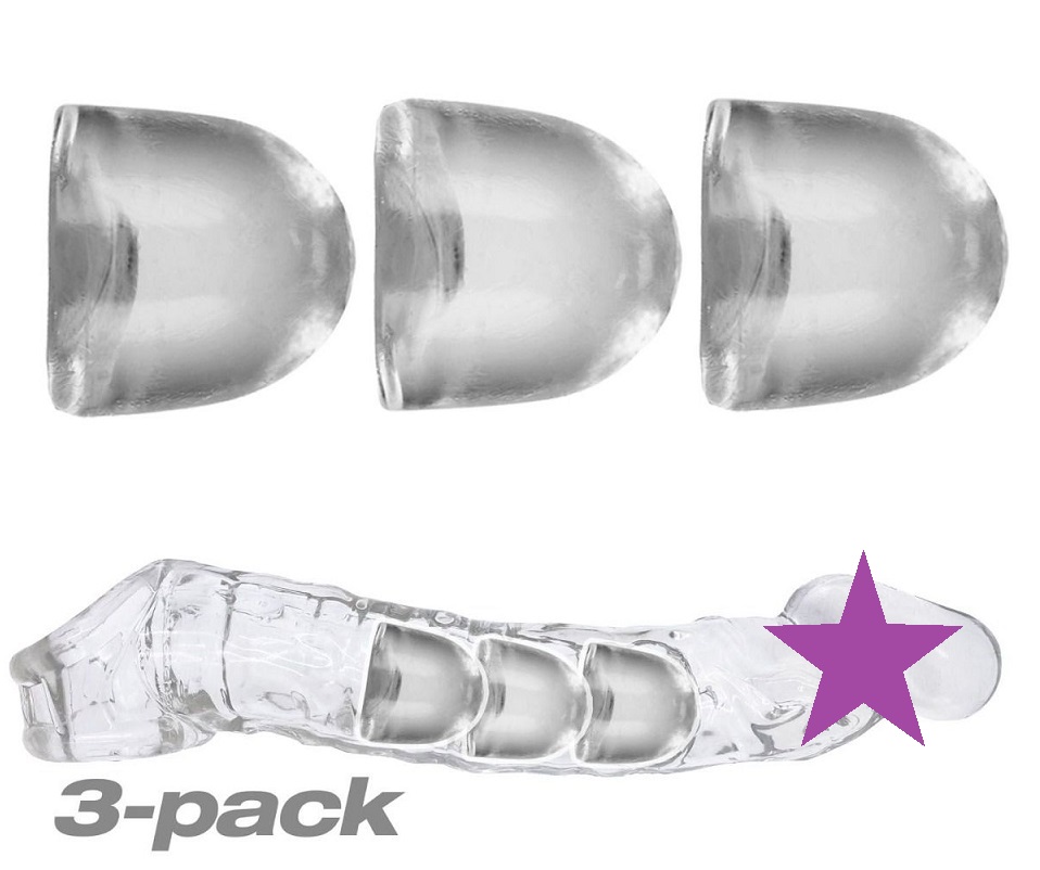 Makes cocksheaths that custom-fit everyone. OXBALLS include ... Oxballs - Adjusfit Insert Cocksheath 3's Pack - Clear photo-2