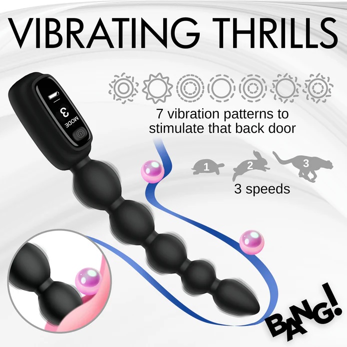 Buzz your bum with these graduated, silicone anal beads! Sta... Bang! - Digital Vibro Beads - Black photo-3