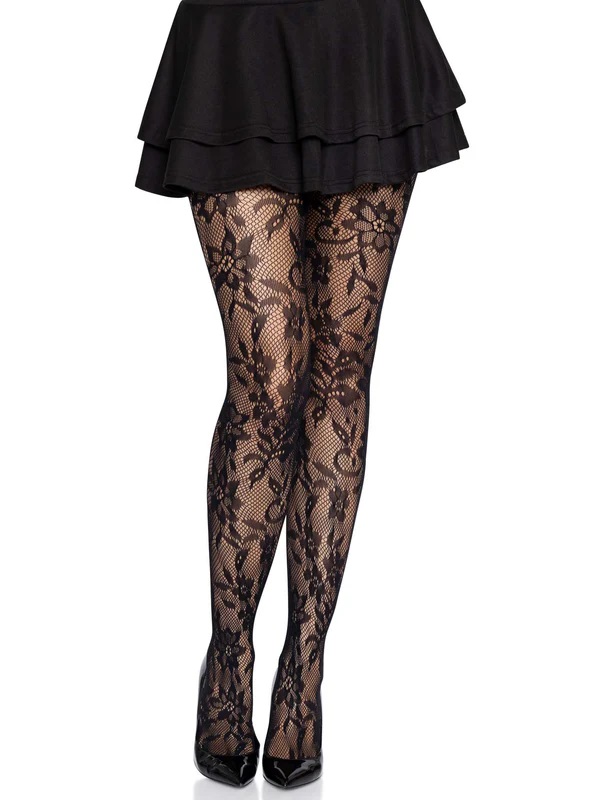Add a little romance to your wardrobe with the Chantilly flo... Leg Avenue - Chantilly Floral Lace Tights - Black photo-3