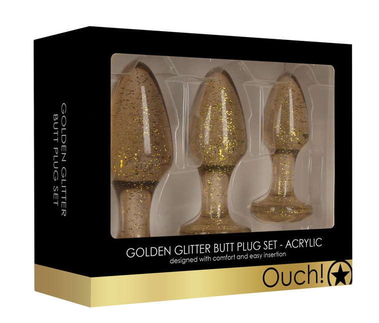 Is orgasmic anal action what you're seeking? Our sparkli... Ouch - Glitter Butt Plug Set - Gold photo-5
