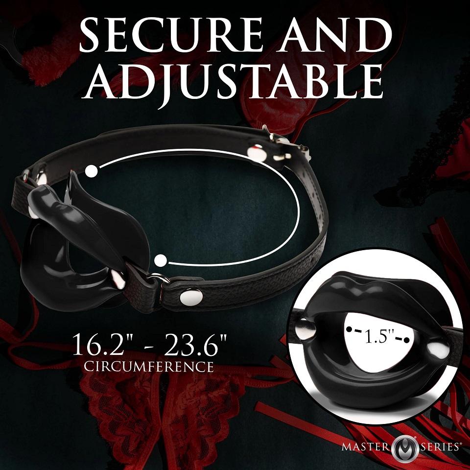 Excellent for sissy and bimbo play, this humiliating accesso... Master Series - Juicy Lips Open Mouth Gag - Black photo-5