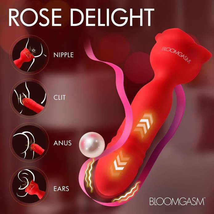 Elevate your intimate moments with the Rose Delight Silicone... Bloomgasm - Rose Delight Thrusting Vibrator - Red photo-4