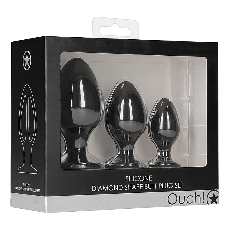 These butt plugs are made of silky soft silicone and is tape... Ouch - Diamond Shape Butt Plug Set - Black photo-7