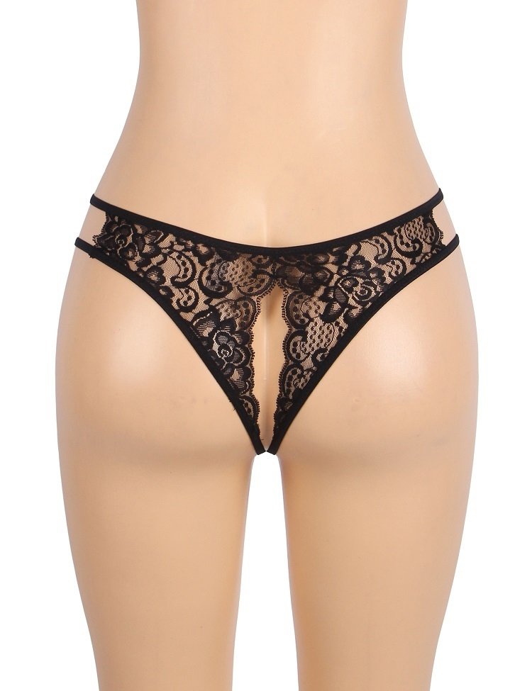 Sexy open crotch lace panty with cute bow
Material &nb... Ohyeah - Crotchless Lace Panty - Black - L photo-8
